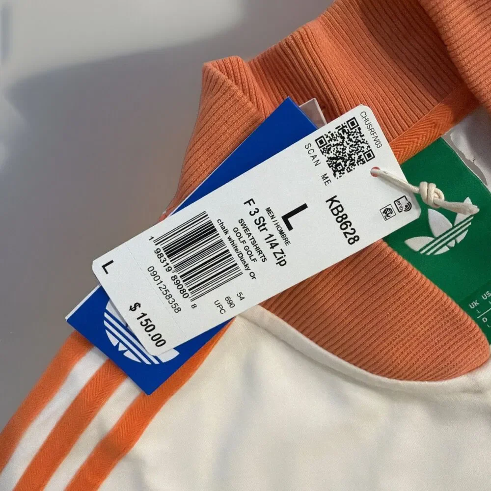 NWT Adidas Originals Golf 1/4 Zip Sweatshirt White/Orange KB8628 Men's Size L